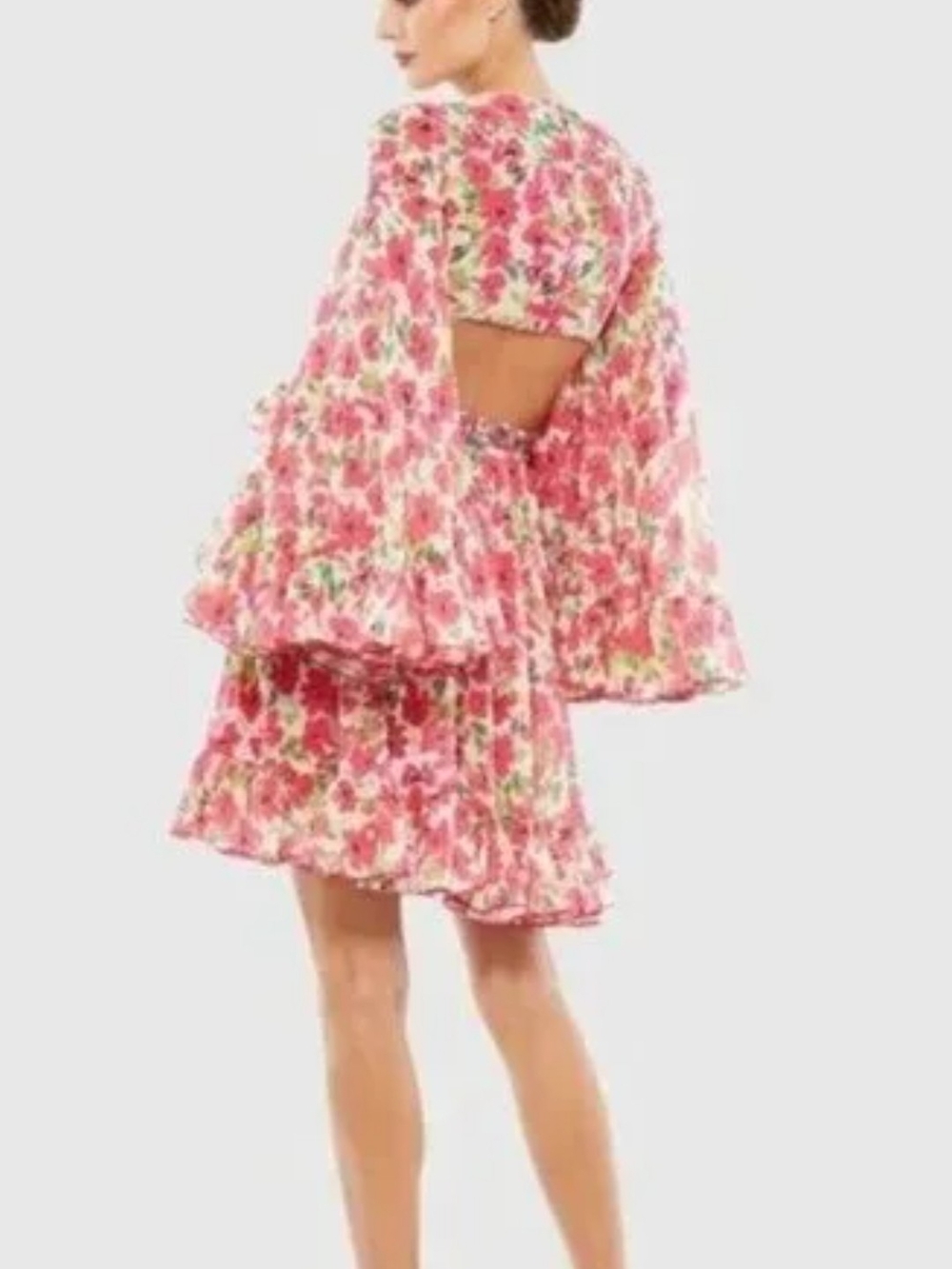 Mac Duggal Pink Floral Mini Skirt with Open Back